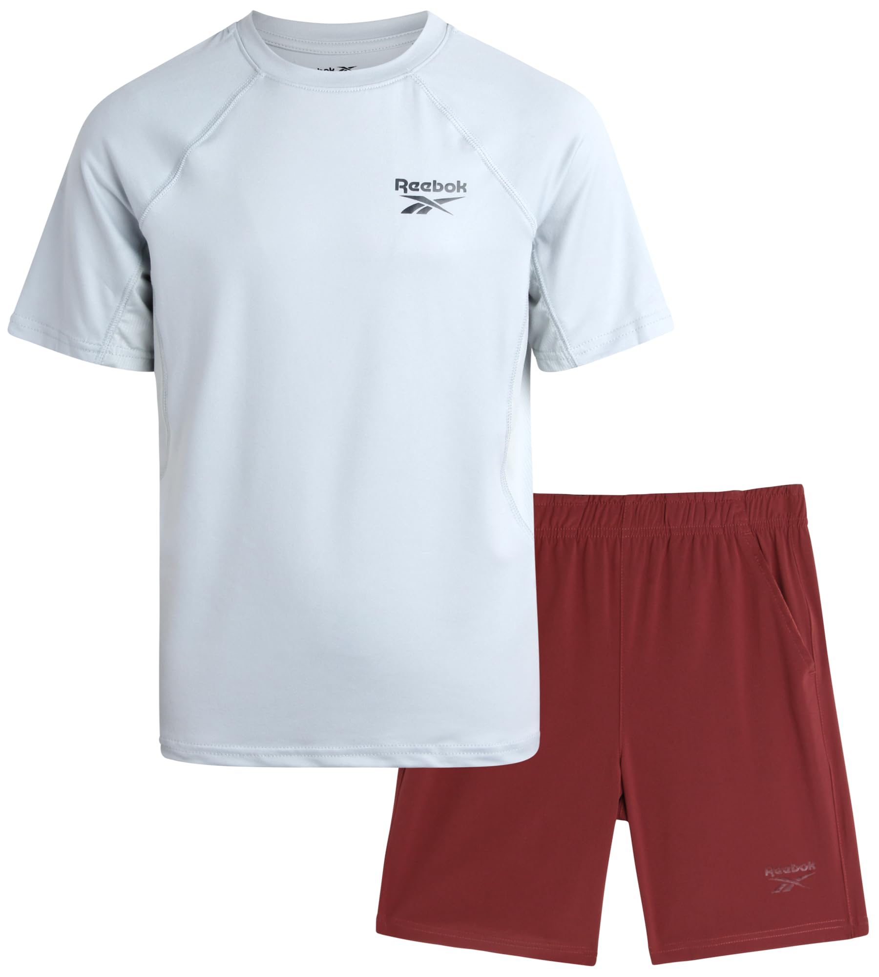 Reebok Boys Athletic Shorts Set - 2 Piece Summer Clothes Outfit with Pocket Tee and Boys Running Shorts for Active Kids